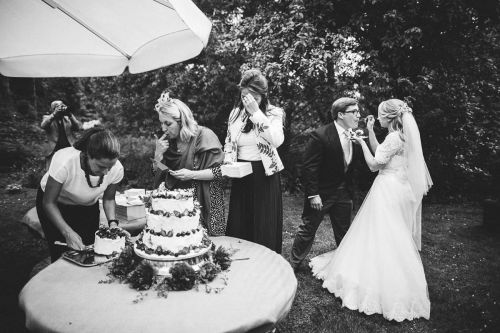 cut wedding cake Candid