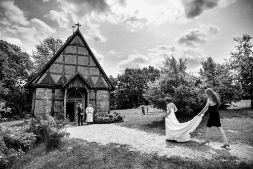 Bride walks in the church